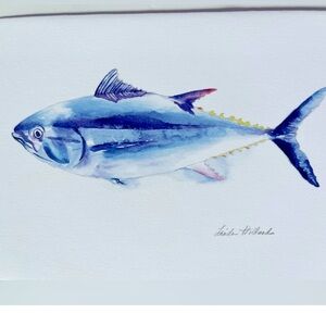 Watercolor Fish Art Print Notecards Set Of 4 Stationary Gifts Blue Coastal NWOT